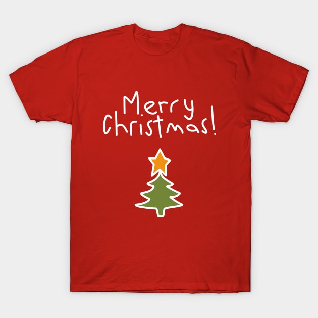 Merry Christmas Tree White Line Graphic T-Shirt by ellenhenryart